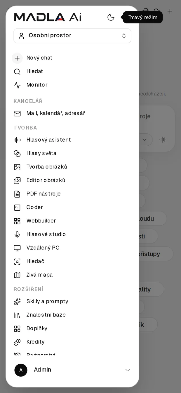 Menu aplikace